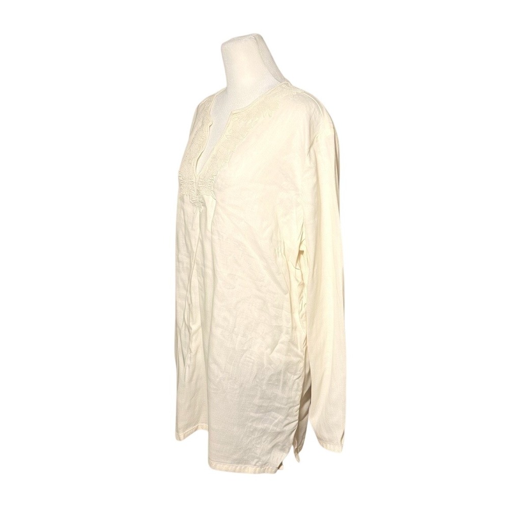 Lands End Linen Tunic Top Plus Size 1X Ivory Beaded Boho Beach Cover Up - Picture 6 of 12